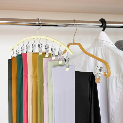 Legging Organizer for Closet, Metal Yoga Pants Hangers 4 Pack w/10 Clips Holds 40 Leggings, Space Saving Hanging Closet Organizer w/Rubber Coated Closet Organizers and Storage, Ivory