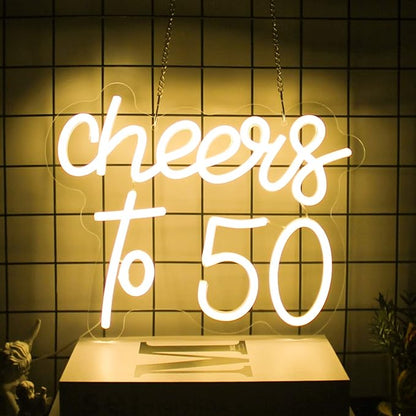 Cheers to 50 Neon Sign Happy 50th Birthday LED Signs for Wall Decor Warm White Neon Light Sign Letter Neon light Cheers to 50 Years Neon Signs for Bedroom Bar Birthday Wedding Party Decor
