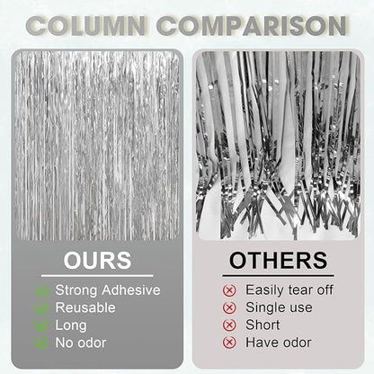 3 Pack 3.3 x 6.6 ft Silver Foil Fringe Backdrop Curtains, Tinsel Streamers Party Decorations, Fringe Backdrop for Birthday, Baby Shower, Gender Reveal, Graduation