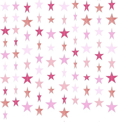 Patelai Glitter Star Garland Banner Christmas Decor 130 Feet Star Hanging Bunting Banner Twinkle Backdrop for Homecoming Classroom Wedding Birthday Halloween Party Supplies(Pink,Purple)