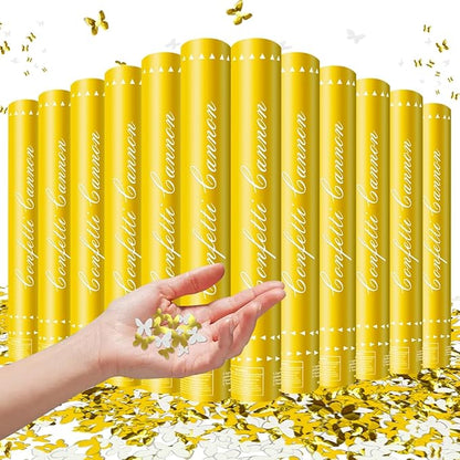 Confetti Cannon 12 Pack Butterfly Confetti Poppers 12Inch Gold and Silver Butterflies Party Poppers for Wedding Confetti Cannon Bulk Poppers for Celebration Birthday Graduation Christmas New Year