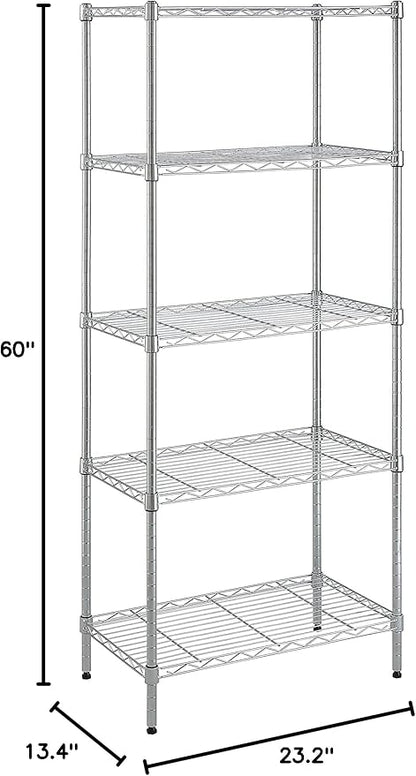 Amazon Basics 5-Shelf Adjustable Storage Shelving Unit for Garage, Steel Wire Rack, 200 Pound Loading Capacity per Shelf, 23.2" x 13.4" x 60", Chrome Finish