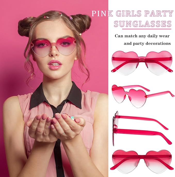SUNOVELTIES 18 Heart Shape Rimless Sunglasses Transparent Candy Color Party Glasses Colored Eyewear for Women