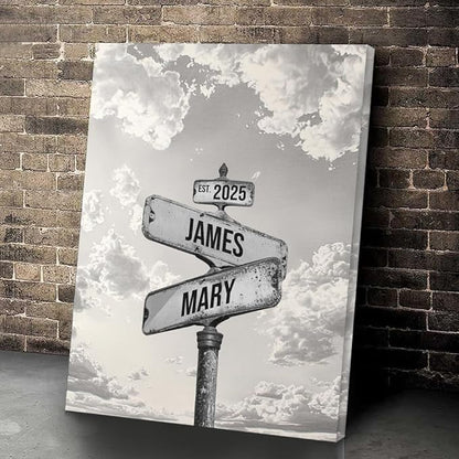 GABITA Personalized Crossroads Street Sign Wall Art for Couples, Anniversary Canvas for Couple, Gift for Valentines Day, Girlfriend Boyfriends Gifts, Custom Poster for Wife and Husband