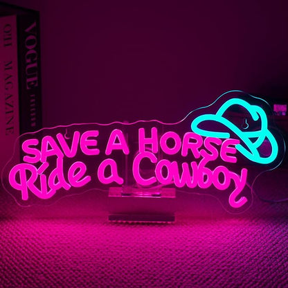NOSUN Save A Horse Neon Sign Cowboy neon signs for Wall Decor Adjustable Brightness Led Sign LED Colorful Signs Light for Bedroom Home Bar Club Hotel Party Decor