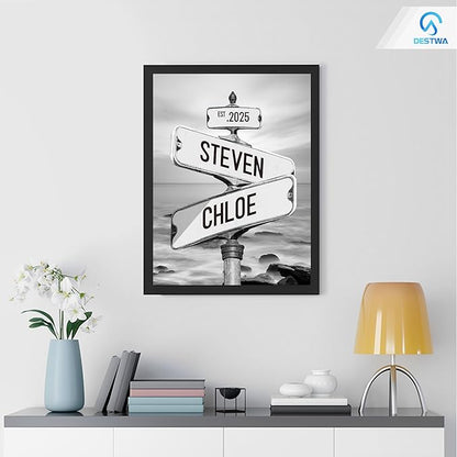Personalized Vintage Street Sign For Couples, Custom Street Sign Canvas Poster Wall Art With Names, Gift For Valentine