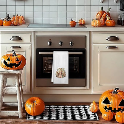 Glitter Pumpkin Fall Kitchen Towels, Coquette Bow Pumpkin Dish Tea Towels for Kitchen Decor, Preppy Girly Autumn Thanksgiving Decorative Hand Towel for Bathroom, 16x24 Inches