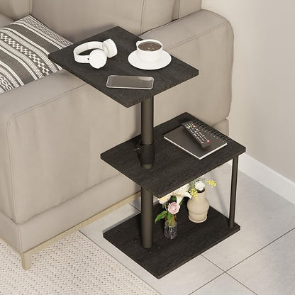 Swivel Side Table for Couch Arm, Adjustable C End Table for Recliner or Bed, Tv Trays with Storage Shelf for Small Spaces Small Nightstand Table for Living Room, Bedroom，2pc