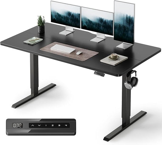 FEZIBO 60 x 24 Inchs Electric Standing Desk, Height Adjustable, Sit Stand Up, Computer Office Desk with Splice Board, Black Frame/Black Top