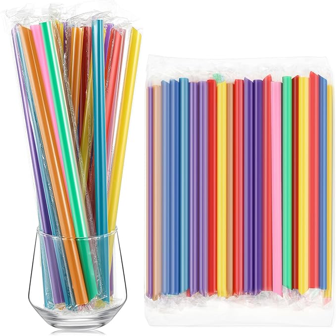 Tessco for You 600 Pcs 9.84 Inch Smoothie Straws Bulk Disposable Bubble Tea Straws Large Plastic Individually Wrapped for Tall Homemade Milkshakes(Vintage Color)