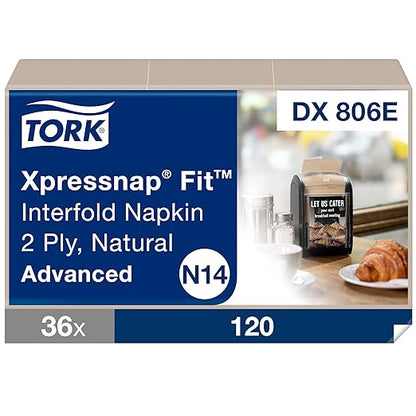 Tork Xpressnap Fit Natural Dispenser Napkin N14, Compostable 2-ply, 36 packs x 120 napkins, DX806E