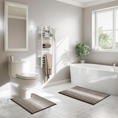 Bathroom Rugs Sets 2 Piece, Toilet Rugs U-Shaped, Contour Bath Mat Set for Toilet Bathroom, Soft Absorbent Chenille Bath Carpet, Quickly Dry, Washable (Coffee, 32" x 20" + 24" x 20")
