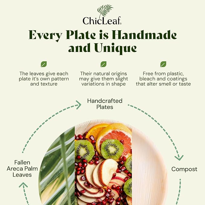 Chic Leaf Palm Leaf Disposable Bamboo Plates – Square, Biodegradable & Compostable Party Plates for Weddings, Parties & Events, Thanksgiving Dinner - Disposable Platter (10", 20 Pack)