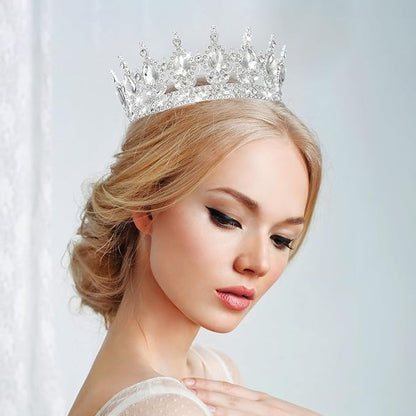 Queen Crown Rhinestone Wedding Crowns and Tiaras for Women Costume Party Hair Accessories Princess BirthdayCrown Crystal BridalCrown (Silver White Crowns)