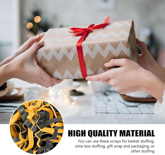 ZEBMOON 2 LB Black Gold Crinkle Cut Paper Shred Filler Great for Gift Wrapping, Basket Filling, Birthday, Wedding, Halloween, Thanksgiving, Christmas Day, New Year Party Decorations Filling Supplies