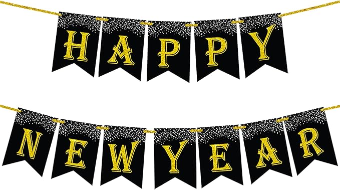 KatchOn, Black Gold Happy New Year Banner 2026-10 Feet | Happy New Year Sign, Happy New Years Decorations 2026 | NYE Banner for NYE Decorations 2026 | New Years Eve Party Supplies 2026