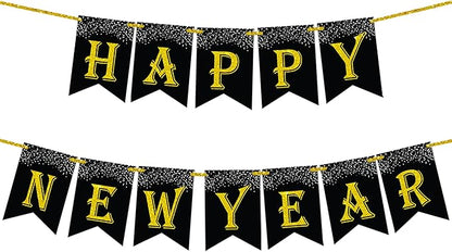 KatchOn, Black Gold Happy New Year Banner 2026-10 Feet | Happy New Year Sign, Happy New Years Decorations 2026 | NYE Banner for NYE Decorations 2026 | New Years Eve Party Supplies 2026
