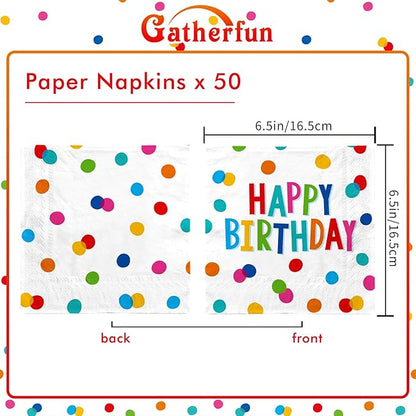 Happy Birthday Party Supplies - Dots Design, Featuring Napkins, Suitable for Adults & Kids (6.5x6.5 in, 3-Ply Disposable, 50-Pack)