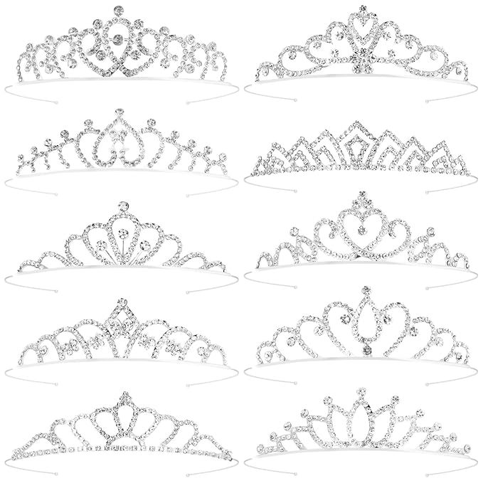 Tiaras Crowns Headbands for Girls Women 10 Pcs Small Silver Princess Tiara Bulk Crown Tiaras Rapunzel Crowns for Wedding Birthday Crystal Tiara for Prom, Bride, Pageant, Halloween