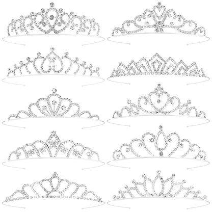 Tiaras Crowns Headbands for Girls Women 10 Pcs Small Silver Princess Tiara Bulk Crown Tiaras Rapunzel Crowns for Wedding Birthday Crystal Tiara for Prom, Bride, Pageant, Halloween