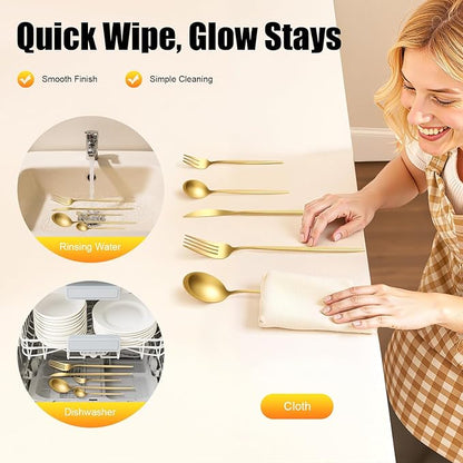 90 Piece Gold Flatware Set,Stainless Steel Silverware Cutlery Set Service for 18 with Dinner Knives Forks Spoons,Luxury Gold Utensils for Wedding Restaurant Home Dining