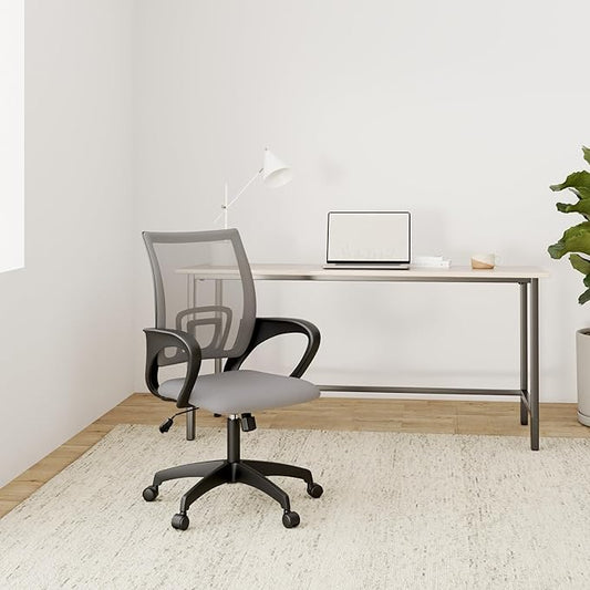 BestOffice | Ergonomic Office Chair | Mid-Back Swivel Desk Chair | Breathable Backrest & Lumbar Support | Adjustable Height | Sponge Seat | Rolling Wheels | Grey | for Adults & Women