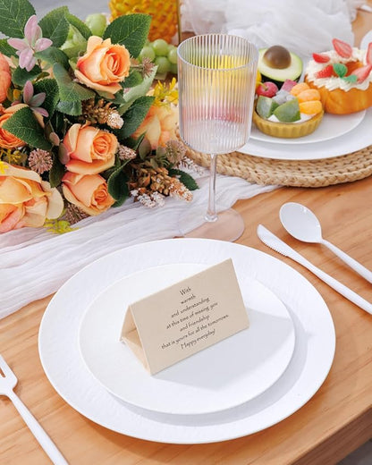 WONDERFUL 32pcs White Plastic Plates Reusable Unbreakable Dinnerware Set Dishes Set Dishwasher Safe Outdoor Plates Includes:16 Dinner 10" and 16 Dessert Plate 7.3" Ideal for Thanksgiving Christmas
