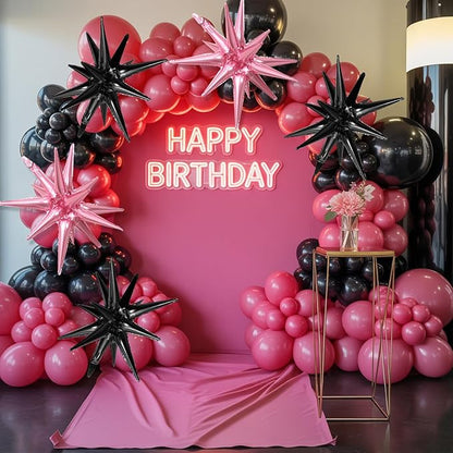 Pink Black Star Balloons,9Pcs 22Inch Black and Pink Explosion Spike Cone Helium Polyester Film Star Foil Balloons for Birthday Anniversary Baby Shower Disco Party Decorations