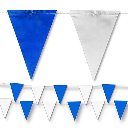 Blue & White Pennant Banner Flags | OSHA 500lb Rated | Strand Fade Resistant 【102FT】