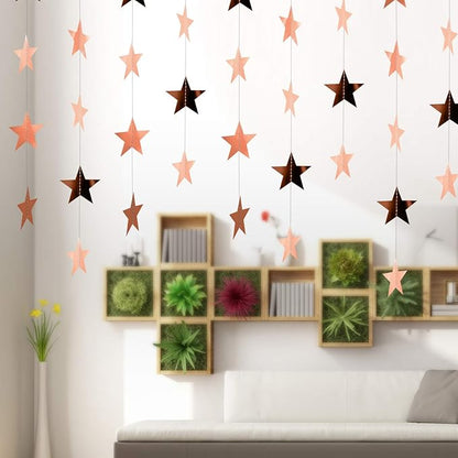 Patelai Glitter Star Garland Banner Christmas Decor 130 Feet Star Hanging Bunting Banner Twinkle Backdrop for Homecoming Classroom Wedding Birthday Halloween Party Supplies(Rose Gold)