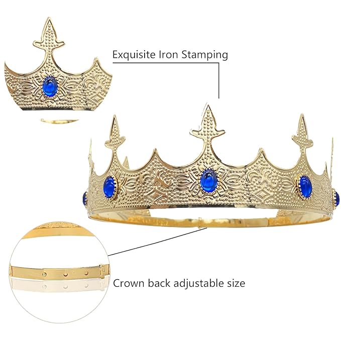King Crowns Metal Hair Band for Men Gold Crowns and Tiara for Theme Birthday Party Costume Accessories
