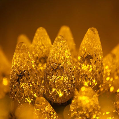 Wintergreen Lighting 24 ft 70 Count C6 Faceted Gold LED Christmas Lights, Green Wire Indoor/Outdoor Commercial Grade String for Holiday Decor