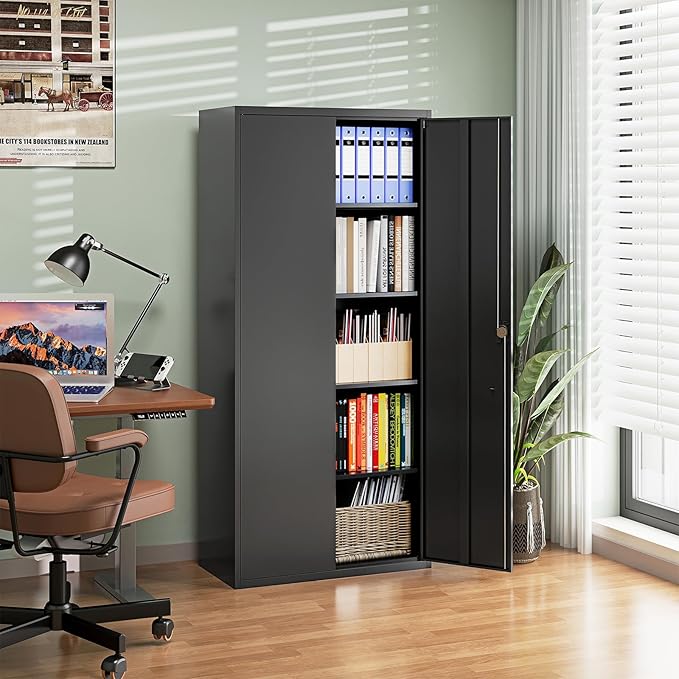 Letaya Metal Garage Storage Cabinets with Lock Door and Adjustable Shelves, Steel Tool Cabinets for Home,Office,Warehouse Organisieren (Black, 72" H)