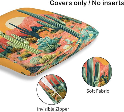 Cactus Throw Pillow Cover 18x18 Set of 2, Cushion Case for Couch, Sofa, Bed and Living Room, Zipper Closure Pillow Cases, Desert Home Decor for All Season