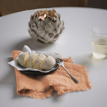 Handmade Cloth Napkins 100% Cotton Napkins with Fringe，Delicate Handmade Cloth Napkins for Dinners, Parties, Weddings and More，18 x 18 Inch Set of 4 - Caramel