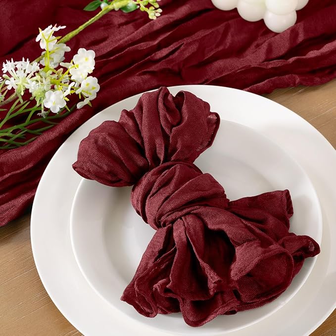 Socomi Burgundy Cheesecloth Napkins Fall Thanksgiving Cheese Cloths Gauze Set of 50 Boho Washable Dinner Table Napkins for Wedding Party Baby Shower Birthday Party Decor