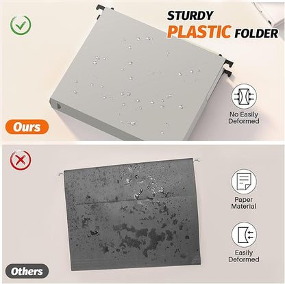 Extra Capacity Plastic Hanging File Folders,12 Pack Reinforced Expanding Hang Folder Letter Size,Accordian Pocket,Heavy Duty 2 Inch Expansion, Hard Hanging Folder Organizer for Office Home,Grey