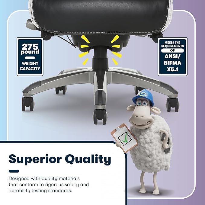 Serta® Lautner Executive Home Office Desk Chair, Ergonomic High-Back with Adjustable Lumbar and Body Pillows, SmartLayers™ and ComfortCoils® Technology, Mesh and Bonded Leather, Black and White