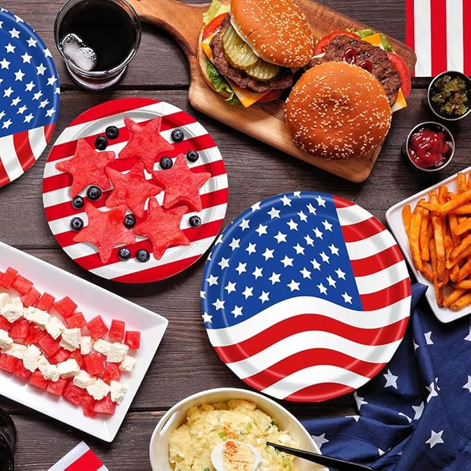 50Pcs USA Flag Paper Plates 7inch American Flag Plates,4th of July Paper Plates,4th of July Themed 4th of July Party Supplies,for Memorial Day,Veterans Day, Independence Day Party Supplies Decor