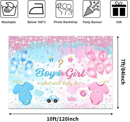 Avezano Gender Reveal Backdrop Boy or Girl Party Decoration Pink Blue Balloon Background for Baby Shower Gender Reveal Banner Supplies (10x7ft)