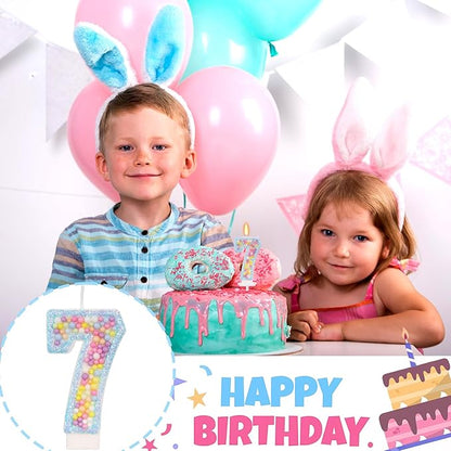 Birthday Candles - Number 7 Candle, Colorful Macaron Candles for Boys/Girls, Blue Cake Decorations, Blue Birthday Decorations, Theme Party Supplies
