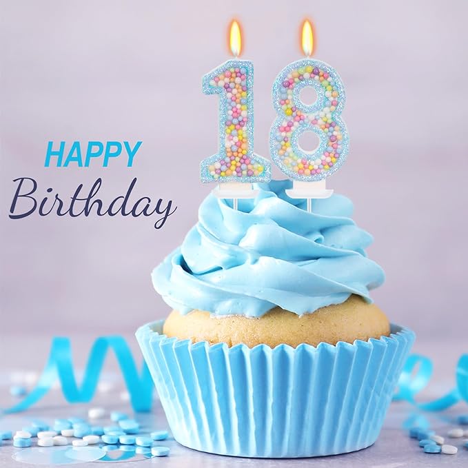 Blue Birthday Candles - Number 18 Candle, Colorful Macaron Candles, 18 Birthday Decorations for Girls Boys, Cake Decorations, Theme Party Supplies (Blue)