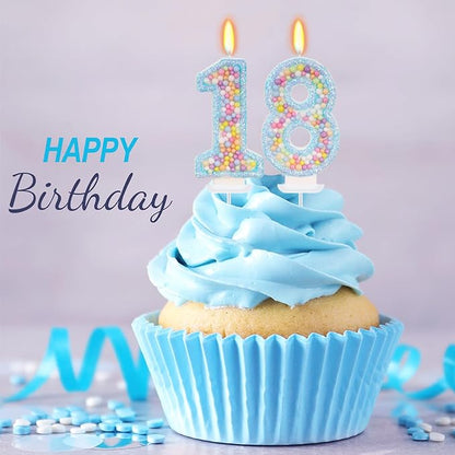Blue Birthday Candles - Number 18 Candle, Colorful Macaron Candles, 18 Birthday Decorations for Girls Boys, Cake Decorations, Theme Party Supplies (Blue)