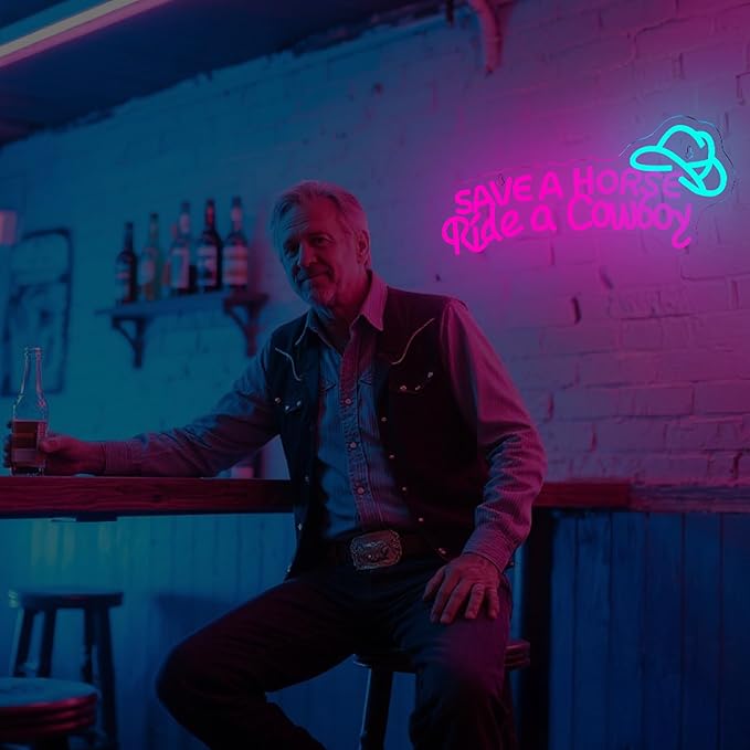 NOSUN Save A Horse Neon Sign Cowboy neon signs for Wall Decor Adjustable Brightness Led Sign LED Colorful Signs Light for Bedroom Home Bar Club Hotel Party Decor