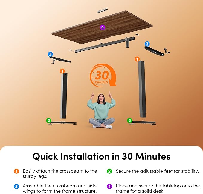 FEZIBO 55 x 24 Inchs Electric Standing Desk, Height Adjustable, Sit Stand Up, Computer Office Desk with Splice Board, Black Frame/Black Walnut Top