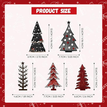 Smile 5 Pcs Wooden Blocks Christmas Trees Signs, Snow Tiered Tray Decorations, for Home Table Shelf.