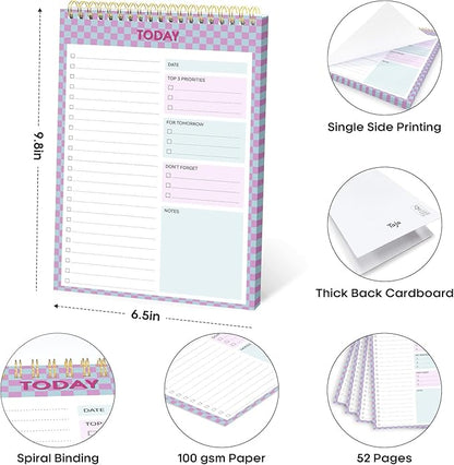 Taja 6 Pack of To Do List Notepad - To Do List Notebook for Work with 52 Sheets, 9.8" x 6.5", Undated Daily Planner Perfect for Daily Tasks and Goal Setting, Notepad Suitable for Office, Home & School - Lavender Checkered