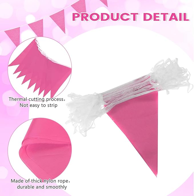 100 Feet Pennant Banners Flags 75 Solid String Triangle Flags for Grand Opening, Carnival Theme Birthday Party Decoration Outdoor Events Classroom Decoration(Pink)