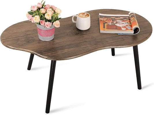 Small Coffee Table Irregular Wood Grain Desktop Coffee Tables Simple Modern Cloud Shaped Center Table Floor Standing Table for Living Room, Home Office