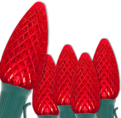 Wintergreen Lighting 100 C9 OptiCore LED Commercial Outdoor Christmas Lights – Heavy Duty Christmas String Lights; Green Wire (100 ft, Red)